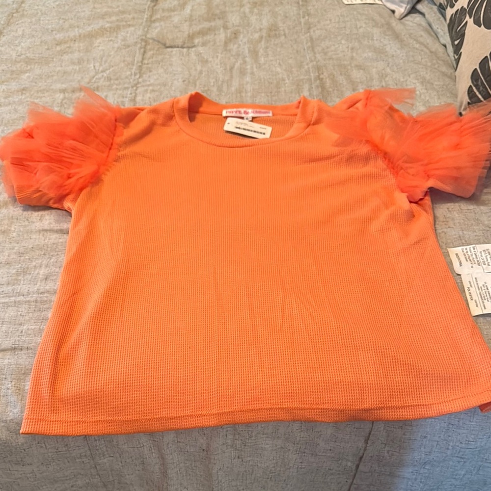 Orange Kids Top with Tulle Sleeves